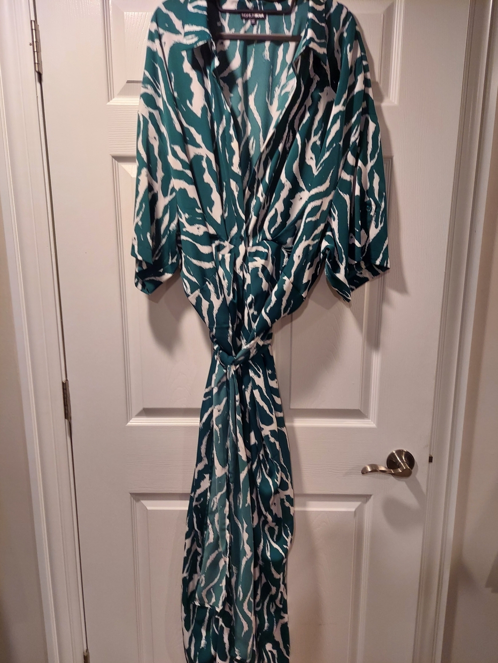 Fashion Nova Teal and White Maxi Wrap Dress